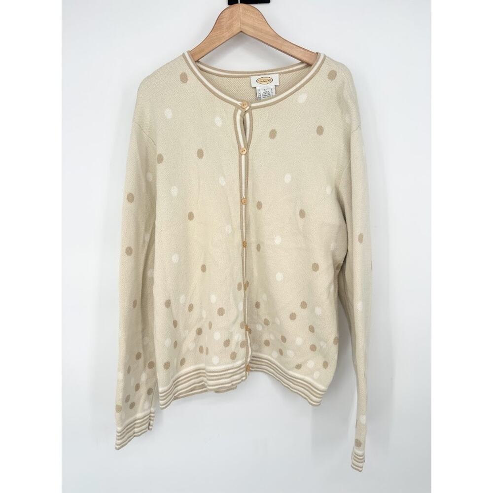 Vtg Talbots Cardigan Sweater Size XL Polka Dot Twee Career Church Academia Retro